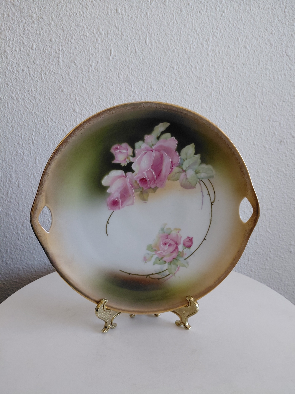Antique  Beautiful Vintage Germany Porcelain Roses Two Handle Hand Painted
